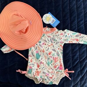 RuffleButts Swimsuit and swim hat set (3-6 months)